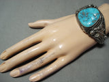 Supreme Detail Vintage Native American Navajo Early Turquoise Sterling Silver Bracelet Old-Nativo Arts