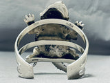 Astonishing Native American Navajo 4 Turquoise Sterling Silver Huge Toad Bracelet-Nativo Arts