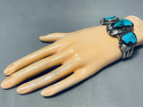 Dramatic Vintage Native American Navajo 3 Blue Diamond Turquoise Sterling Silver Bracelet-Nativo Arts