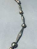 Rare Older Longer Vintage Native American Navajo Torpedo Sterling Silver Necklace Old-Nativo Arts