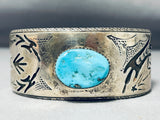 Detailed Symbolic Vintage Native American Navajo Turquoise Sterling Silver Bird Bracelet-Nativo Arts
