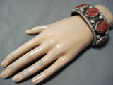 Signed Navajo Red Spiny Oyster Sterling Silver Bracelet Native American-Nativo Arts