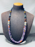 Stunning Native American Navajo Turquoise Amethyst Tigers Eye Sterling Silver Necklace-Nativo Arts