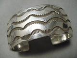 Hand Wrought Wide Vintage Navajo Sterling Silver Native American Bracelet Old-Nativo Arts