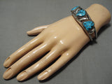 Amazing Vintage Native American Navajo Old Kingman Turquoise Sterling Silver Bracelet-Nativo Arts