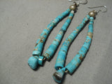 Important Vintage Native American Navajo #8 Turquoise Jacla Sterling Silver Style Earrings Old-Nativo Arts
