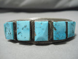 Striking Vintage Native American Navajo Squar Turquoise Sterling Silver Bracelet-Nativo Arts