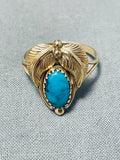Solid 14k Gold Vintage Native American Navajo Turquoise Ring Old-Nativo Arts