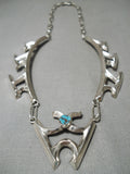 Rare Vintage Native American Navajo Betsoi Family Sterling Silver Turquoise Necklace-Nativo Arts