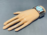 Long Turquoise Inlay Vintage Southwest Sterling Silver Bracelet Cuff-Nativo Arts