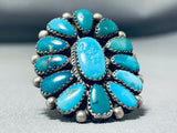 Beautiful Vintage Native American Navajo Blue Gem Cluster Sterling Silver Enormous Ring-Nativo Arts
