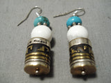 Amazing Vintage Native American Navajo Singer Turquoise Gold Sterling Silver Earrings-Nativo Arts