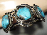 Opulent Vintage Native American Navajo Blue Diamond Turquoise Sterling Silver Bracelet Old-Nativo Arts