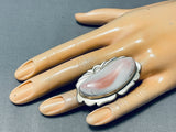 Remarkable Native American Navajo Pink Conch Sterling Silver Ring Signed Tommy Willeto-Nativo Arts