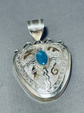 Superb Native American Navajo Signed Kingman Turquoise Sterling Silver 12kgf Pendant-Nativo Arts