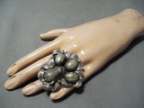 Huge 45 Grams Native American Navajo Buffalo #8 Turquoise Sterling Silver Leaf Ring-Nativo Arts