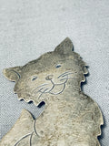 Kitty Cat Sweet Whimsical Vintage Native American Navajo Sterling Silver Pin-Nativo Arts