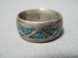 Striking Vintage Native American Navajo Turquoise Chip Inlay Sterling Silver Ring-Nativo Arts