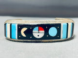 Thicker Signed Vintage Native American Navajo Turquoise Inlay Sterling Silver Bracelet-Nativo Arts