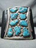 Awesome Vintage Native American Zuni 9 Morenci Turquoise Sterling Silver Bowguard Old-Nativo Arts