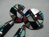 Native American Important Santo Domingo Chris Nieto Turquoise Sterling Silver Earrings-Nativo Arts