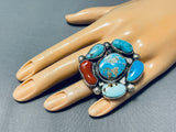 Tremendous Vintage Native American Navajo Turquoise Sterling Silver Ring Signed Abel Toledo-Nativo Arts