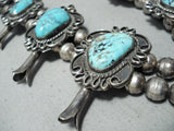 Very Rare Vintage Native American Navajo Turquoise Sterling Silver Squash Blossom Necklace-Nativo Arts