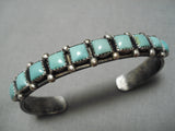 Rare Squared Green Turquoise Vintage Native American Navajo Sterling Silver Bracelet Old-Nativo Arts