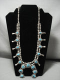 Opulent Vintage Navajo Persin Turquoise Native American Jewelry Silver Squash Blossom Necklace-Nativo Arts