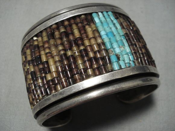 Incredible Vintage Native American Navajo Carved Turquoise Sterling Silver Bracelet Cuff Old-Nativo Arts