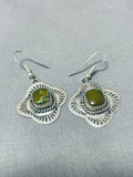 Elegant Vintage Native American Navajo Damale Turquoise Squares Sterling Silver Earrings-Nativo Arts