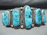 Tremendous Vintage Native American Navajo Sleeping Beauty Turquoise Sterling Silver Bracelet Old-Nativo Arts