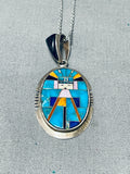 Dynamic Vintage Native American Navajo Turquoise Sterling Silver Kachina Necklace-Nativo Arts