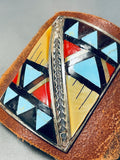 Native American One Of The Most Unique Vintage Zuni Turquoise Inlay Sterling Silver Bracelet-Nativo Arts