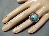 Amazing Vintage Native American Navajo Basalt Turquoise Sterling Silver Ring Old-Nativo Arts