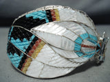 Rare Zuni Native American Turquoise Coral Jet Inlay Sterling Silver Bracelet-Nativo Arts