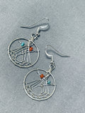 Glorious Native American Navajo Coral Turquoise Sterling Silver Dreamcatcher Earrings-Nativo Arts