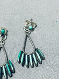 Important Very Old Vintage Native American Zuni Cerrillos Turquoise Sterling Silver Earrings-Nativo Arts