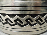 Heavy Wide Vintage Native American Navajo Rug Water Sterling Silver Bracelet Old-Nativo Arts