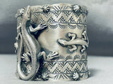 Huge Gecko Navajo Native American Sterling Silver Wide Bracelet Cuff-Nativo Arts