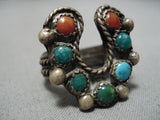 Rare Vintage Native American Navajo Cerrillos Turquoise Sterling Silver Horseshoe Ring Old-Nativo Arts
