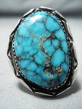 Intense Vintage Native American Navajo Spiderweb Turquoise Sterling Silver Ring-Nativo Arts