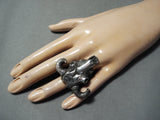 Huge Detailed Navajo Sterling Silver Cowskull Ring Native American-Nativo Arts
