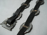 Very Old Vintage Native American Navajo Hand Tooled Sterling Silver Turquoise Concho Belt-Nativo Arts