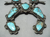 Finest Vintage Native American Navajo Carico Turquoise Sterling Silver Squash Blossom Necklace-Nativo Arts