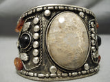 Native American Huge Tribal Vintage Sterling Silver Amber Tan Stone Bracelet-Nativo Arts