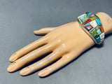 Bright Back To Life Native American Navajo Turquoise Mosaic Inlay Sterling Silver Bracelet-Nativo Arts