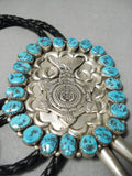 Huge Detailed Military Turquoise Sterling Silver Vintage Native American Navajo Bolo Tie-Nativo Arts