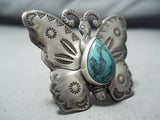 Superb San Felipe Native American Turquoise Sterling Silver Butterfly Ring-Nativo Arts