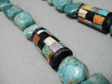 Native American Chunky Huge Santo Domingo Turquoise Inlay Sterling Silver Bracelet Old-Nativo Arts